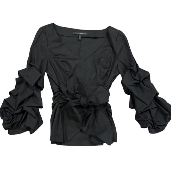 White House Black Market Ruffle Long Sleeve Top in Black - Picture 4 of 5